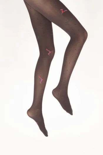 Collants 40D prune mouette rose. Modèle asymétrique. De la marque Berthe Aux Grands Pieds. Fabrication exclusivement française.