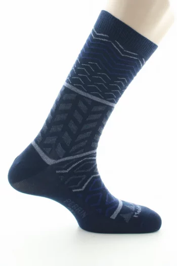 Chaussettes Coton Motifs Géométriques marine. Disponible en gris, kaki et marine. De la marque Perrin 1924, fabrication française.