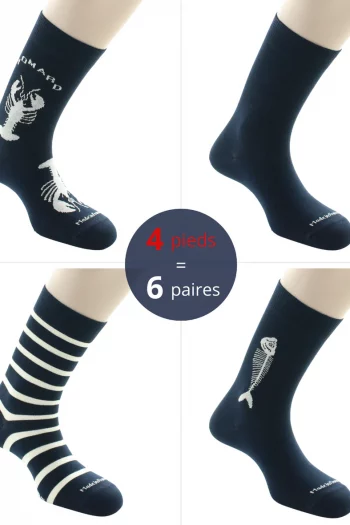 Pack de 4 chaussettes dépareillées en coton. de la marque Dagobert à l'envers. Fabrication exclusivement française en Bourgogne