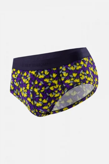 Slip en coton Poppy jaune et violet de la marque Le Slip Français. Coupe peu échancrée pour le confort. Fabrication exclusivement Française.