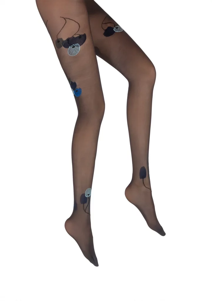 Collants 30D marine et bleu La Monnaie du Pape. Collants semi-transparents. De la marque Berthe aux grands pieds. Fabrication française!