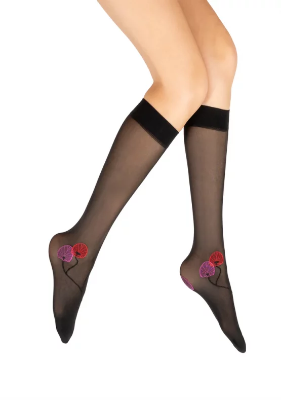 Mi-Bas 30D Noir et Rouge La Monnaie du Pape. En lycra 30 deniers. De la marque Berthe Aux Grands Pieds. Un produit fabriqué exclusivement en France .