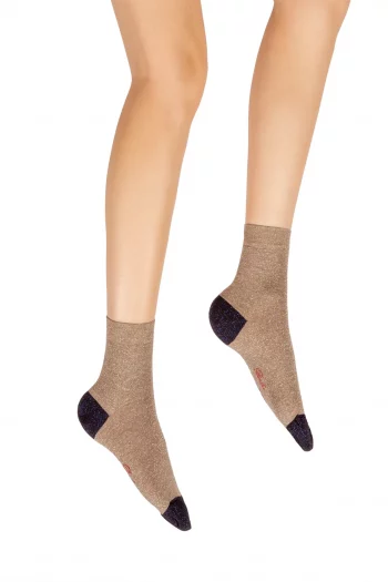 Chaussettes pailletées sable et violet en lurex Italien. De la marque Berthe Aux Grands Pieds, Fabrication exclusivement Française
