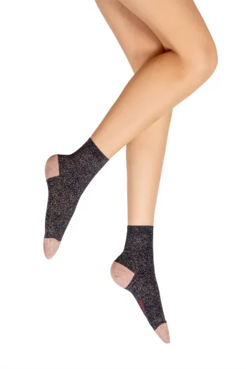 Chaussettes pailletées marine et rose en lurex Italien. De la marque Berthe Aux Grands Pieds, Fabrication exclusivement Française