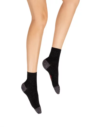 Chaussettes pailletées noir et marine en lurex Italien. De la marque Berthe Aux Grands Pieds, Fabrication exclusivement Française