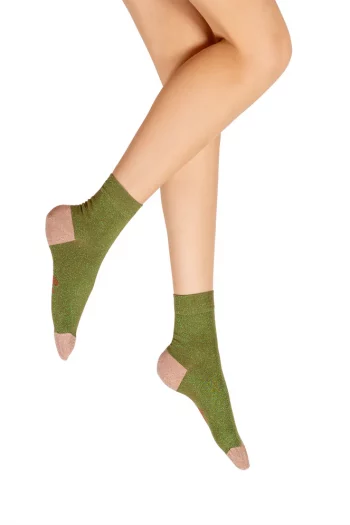 Chaussettes pailletées Vert et Rose en lurex Italien. De la marque Berthe Aux Grands Pieds, Fabrication exclusivement Française