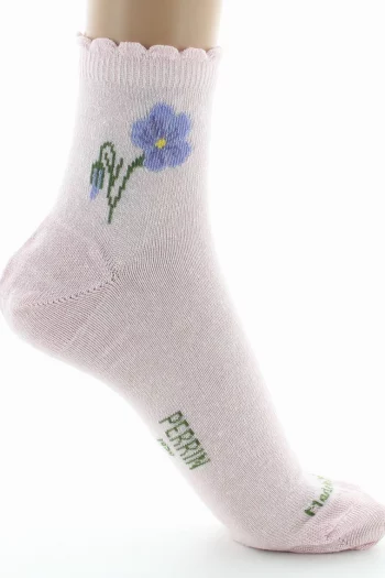 Chaussettes courtes en Lin Rose pour femme. De la marque Perrin 1924. Fabrication exclusivement française en Bourgogne (71).