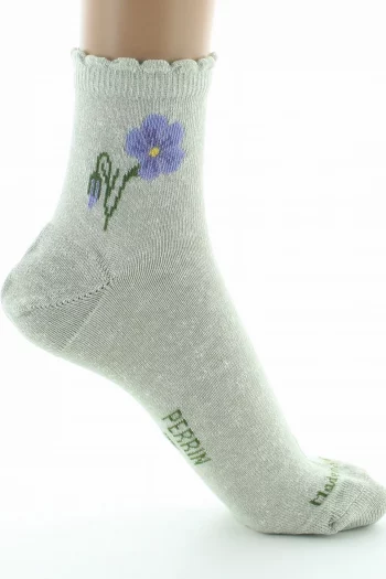 Chaussettes courtes en Lin Vert pour femme. De la marque Perrin 1924. Fabrication exclusivement française en Bourgogne (71).