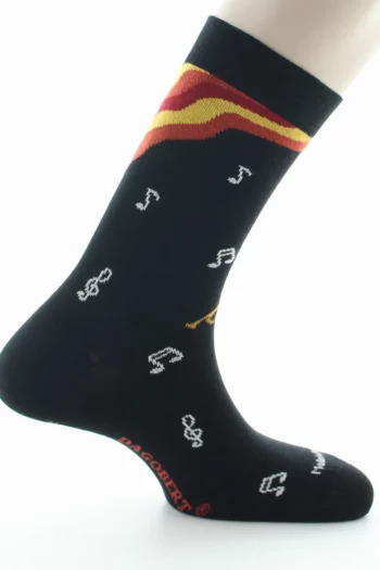 Chaussettes fantaisies Musique Noir en coton d'Egypte de chez Dagobert à l'envers pour. Bord souple, renfort pointe et talon. Made in France.