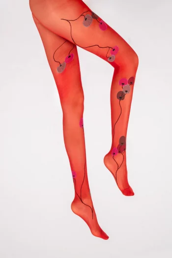 Collants 30D Rouge Rose La Monnaie du Pape. Collants semi-transparents. De la marque Berthe aux grands pieds. Fabrication française!