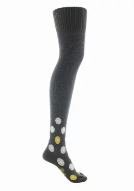 Jambières en coton et aux motifs de fleurs graphiques sur fond marron. De la marque Berthe Aux Grands Pieds. Fabrication 100% française