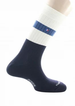 Chaussettes à côtes pour homme en laine Perrin bleu. De La Manufacture Perrin 1924. Existe en 2 coloris. Fabrication exclusivement française.