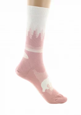 Chaussettes fantaisies Forêt rose en coton d'Egypte de chez Dagobert à l'envers pour. Bord souple, renfort pointe et talon. Made in France.
