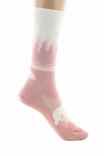 Chaussettes fantaisies Forêt rose en coton d'Egypte de chez Dagobert à l'envers pour. Bord souple, renfort pointe et talon. Made in France.