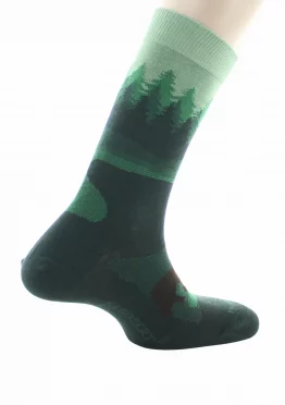 Chaussettes fantaisies Forêt Vert en coton d'Egypte de chez Dagobert à l'envers pour. Bord souple, renfort pointe et talon. Made in France.