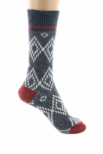 Chaussettes Jacquard en laine Baby Alpaga Marine. Douce et chaudes. Existe en blanc. Fabrication exclusivement française.