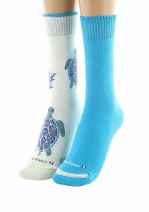 Chaussettes Réversibles Tortue Ecru Bleu – Image 2