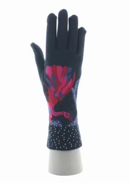 Gants en coton aux motifs d'un Paon aux couleurs bleu et rose. De la marque Berthe Aux Grands Pieds. Fabrication exclusivement française.