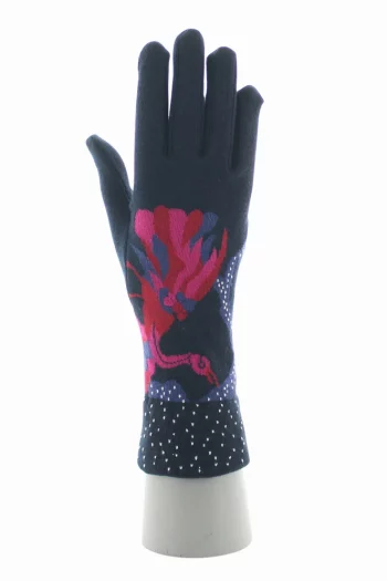 Gants en coton aux motifs d'un Paon aux couleurs bleu et rose. De la marque Berthe Aux Grands Pieds. Fabrication exclusivement française.