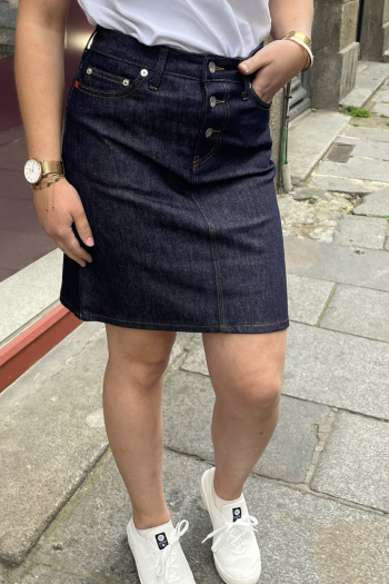 Jupe 1083 - 291H taille haute Droite superdenim flex indigo brut. Se patine avec le temps. Fabrication Exclusivement Française