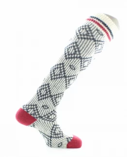 Chaussettes Hautes Jacquard en laine Baby Alpaga Blanc. Douce et chaudes. Existe en bleu marine. Fabrication exclusivement française.