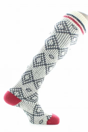 Chaussettes Hautes Jacquard en laine Baby Alpaga Blanc. Douce et chaudes. Existe en bleu marine. Fabrication exclusivement française.