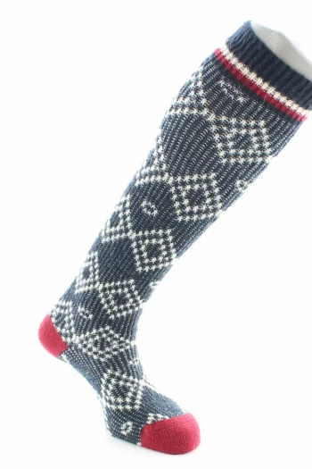 Chaussettes Hautes Jacquard en laine Baby Alpaga marine. Douce et chaudes. Existe en blanc. Fabrication exclusivement française.
