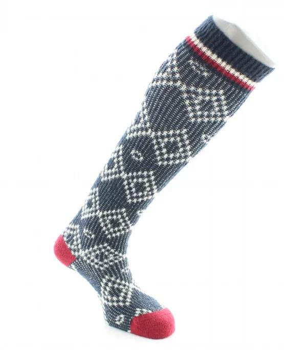 Chaussettes Hautes Jacquard en laine Baby Alpaga marine. Douce et chaudes. Existe en blanc. Fabrication exclusivement française.