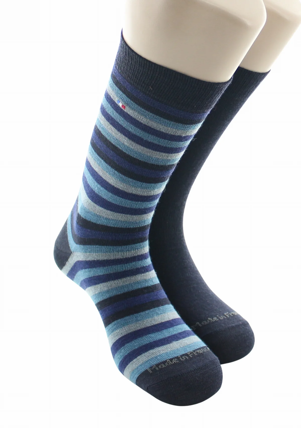 Lot de deux paires Rayée Unie Bleu Marine – Image 2