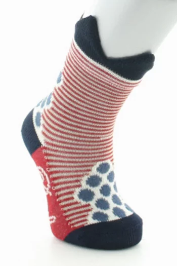 Chaussettes Enfant Pois Rayures et Couronne. Coloris rouge et bleu. En Fil d'Ecosse. De la marque Berthe Aux Grands Pieds. Fabrication Française