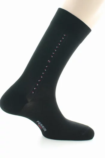 Chaussettes en Fil d'Ecosse à Baguette de plumetis. coloris noir, marine, tilleul et gris. De la marque Perrin 1924. Fabrication exclusivement française.