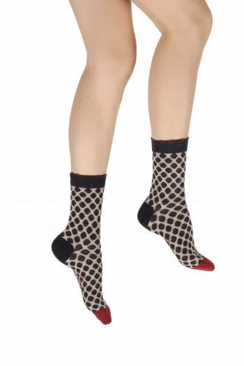 Chaussettes Courtes Pois bleu lurex. En Fil d'Ecosse. De la marque Berthe Aux Grands Pieds. Fabrication exclusivement Française.