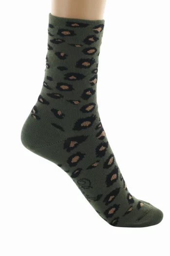 Chaussettes en Coton Léopard Kaki