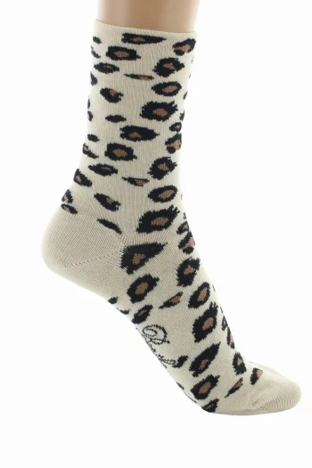 Chaussettes en Coton Léopard Ecru
