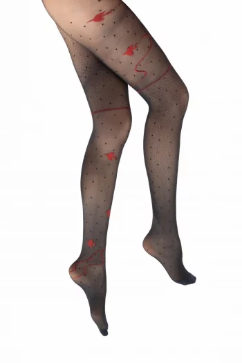 Collants 30D Oiseau Résille Marine Rouge. Collants semi-transparents. De la marque Berthe aux grands pieds. Fabrication française!