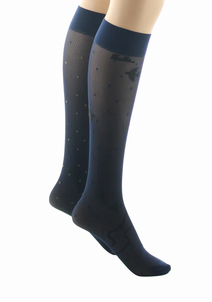 Mi-Bas 30D Oiseaux Résille Marine Noir Kaki – Image 2