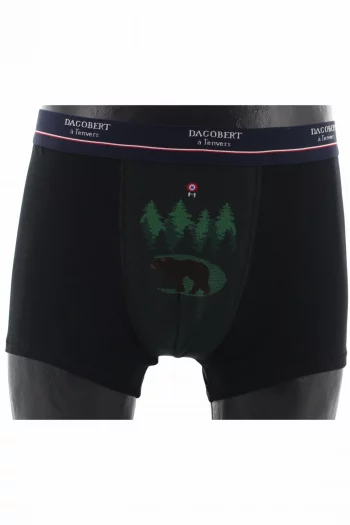 Boxer en coton aux motifs de forêt vert, de la marque Dagobert à l'envers. Fabrication exclusivement Française par Lemahieu près de Lille