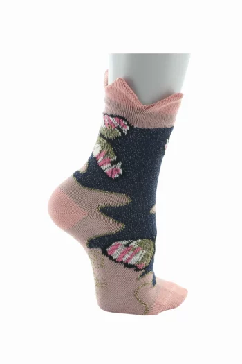 Chaussettes Enfant Papillon et Couronne. Coloris rose En Fil d'Ecosse. De la marque Berthe Aux Grands Pieds. Fabrication Française.