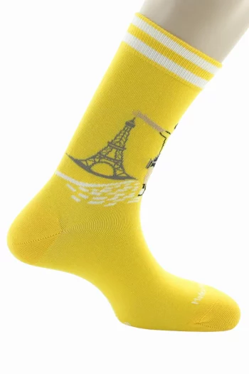 es échappées maillot jaune en coton de chez Dagobert à l'envers. Bord souple, renfort pointe et talon. Made in France.
