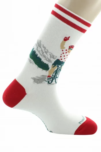 Chaussettes fantaisies Les échappées maillot à pois en coton de chez Dagobert à l'envers pour. Bord souple, renfort pointe et talon. Made in France.