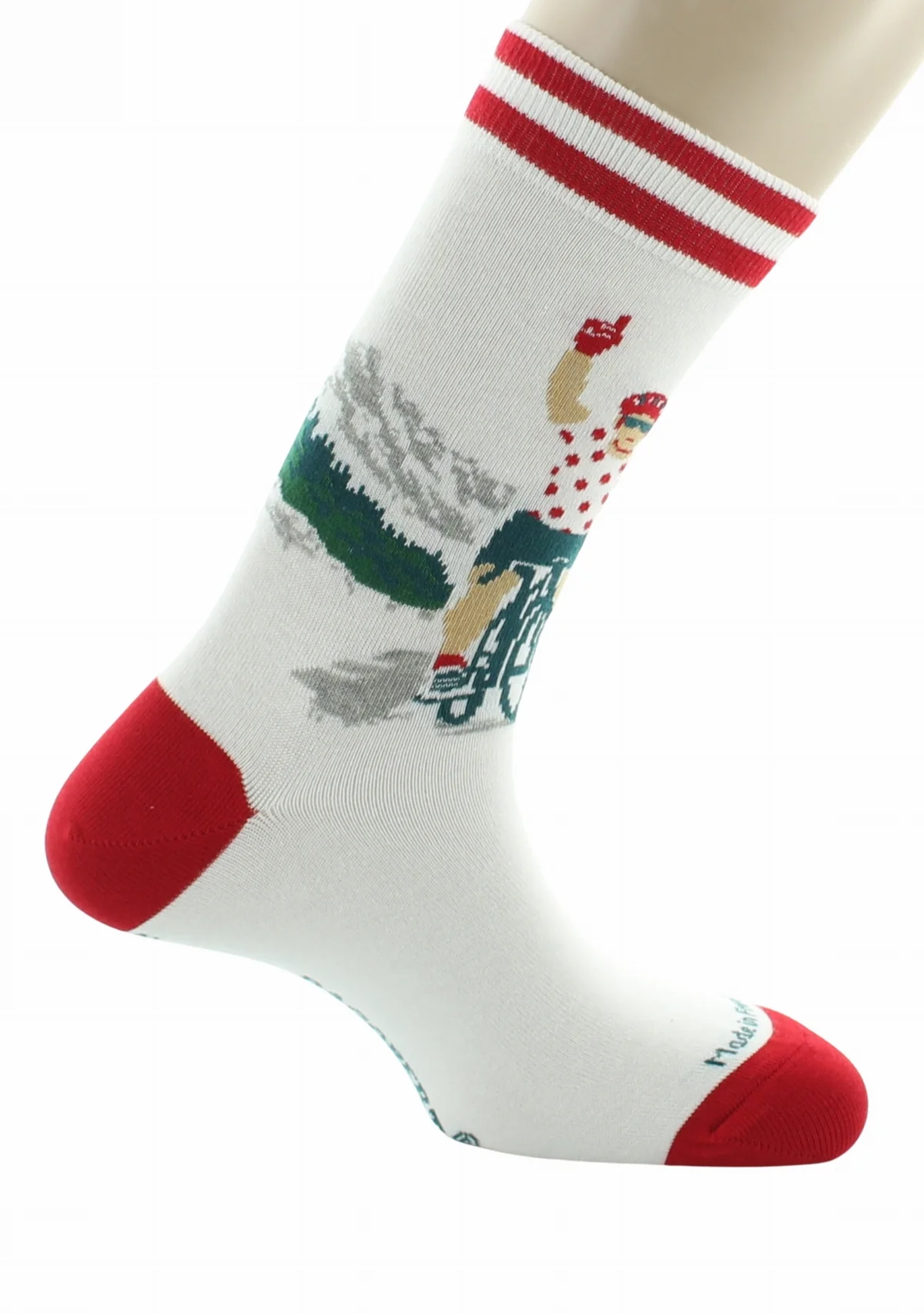 Chaussettes fantaisies Les échappées maillot à pois en coton de chez Dagobert à l'envers pour. Bord souple, renfort pointe et talon. Made in France.