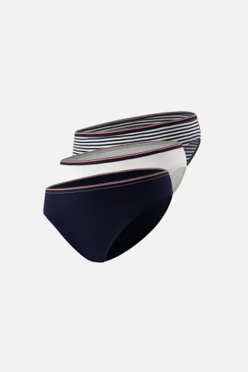 lot de 3 culottes en coton et élasthanne Le Slip Français. Blanc, Marine, Marinière. Fabrication exclusivement française. Eco-conçues